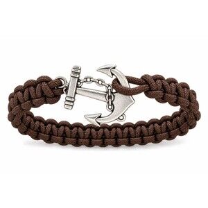 Brown Paracord Anchor Bracelet Braided Rope Nautical Marine Silver Tone Unisex